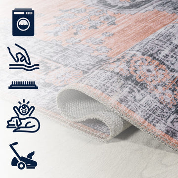 Wincer Chenille Cottage Medallion Machine-washable Area Rug